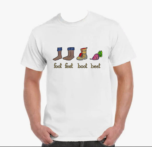 1/2 Apple, WEIRD ENGLISH, Foot Feet Boot Beet, Gildan 5000 Cotton, Unisex T-Shirt