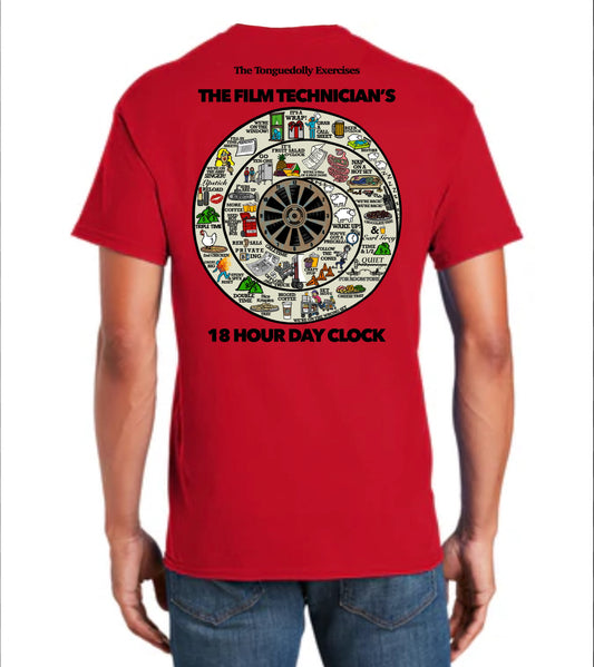 The Tonguedolly Exercises, 18 hr Day Clock, w/BG, Lite, Gildan 5000 Cotton, Adult Unisex T-Shirts, BACK PRINT