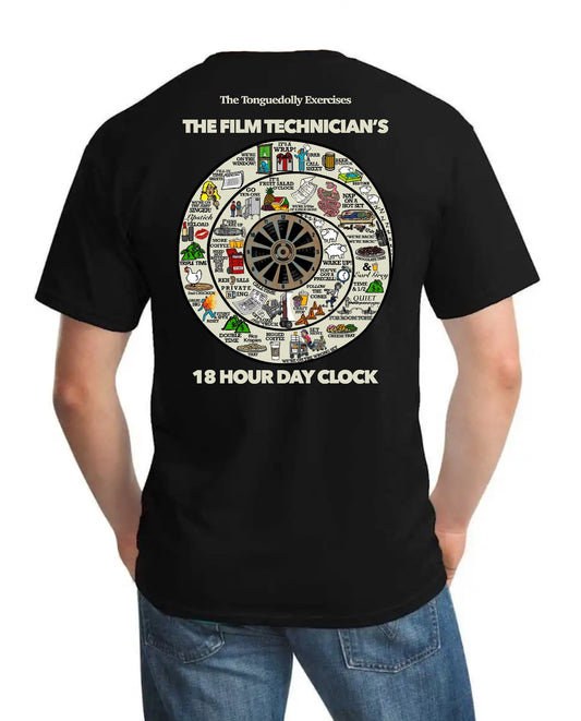 The Tonguedolly Exercises, 18hr Day Clock, w/BG, Dark, Gildan 5000 Cotton, Adult Unisex T-Shirt, BACK PRINT
